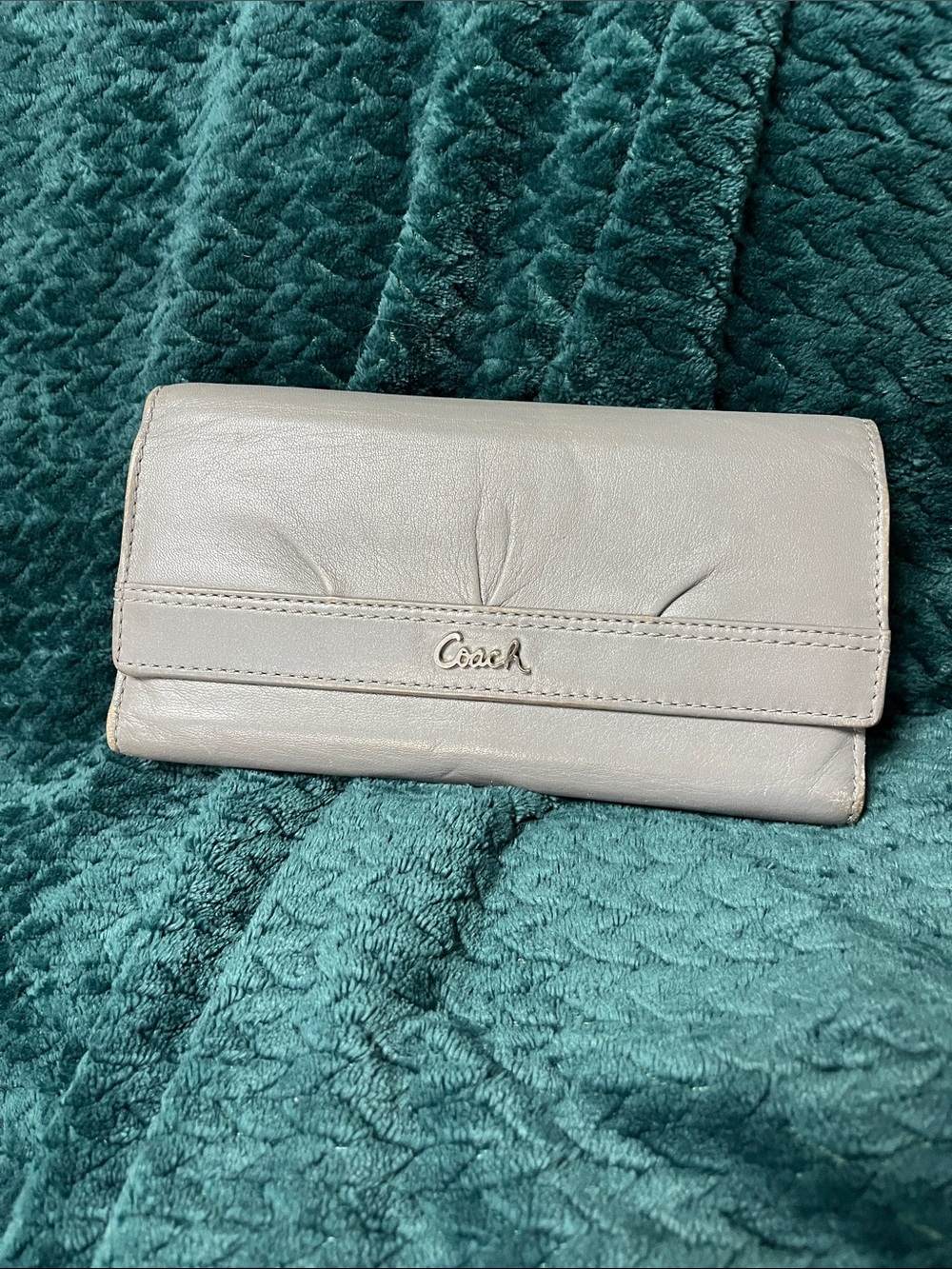 Coach Gray Leather Foldover Wallet
